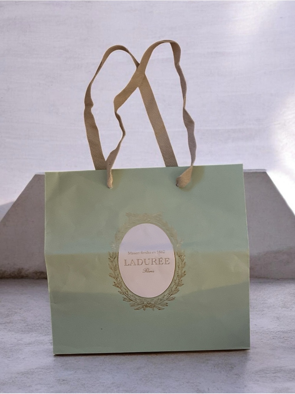 Ladurée Mint Green Tote Bag with Beige Handles